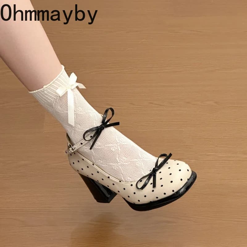 Women's Mary Jane Shoes with Heel Thickness and Plateau, Elegant Shoes with Ankle Strap, Spring 2026, Party Leather Décolleté