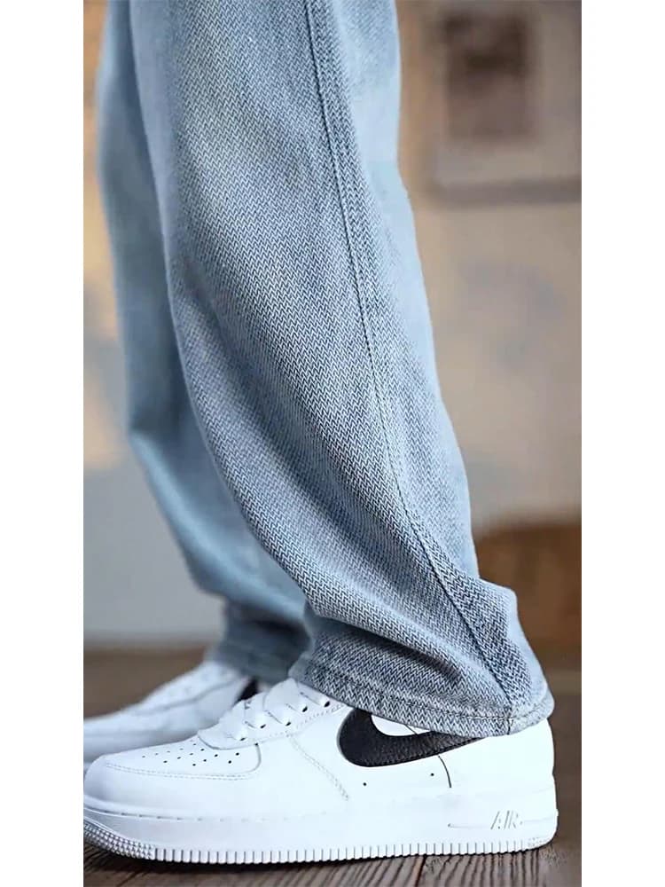 Light Blue Galaxy Print Men's Jeans Casual Straight Leg Thin Summer Cleanfit Comfortable Straight Leg Trousers Hip Hop Style