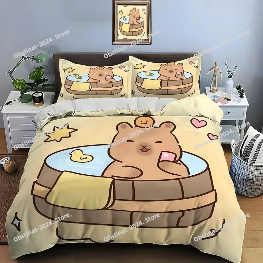 2025 Top 3D Cute Cartoon Capybara Stampa Set di biancheria da letto Stampato Copripiumino Federa Singolo Doppio Queen Super Per King Size Set