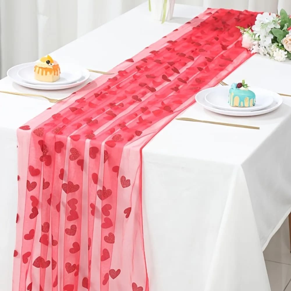 Bandiera da tavolo in rete a forma di cuore rosso da 1 pezzo, decorazione per feste regalo da sposa, decorazioni per tavoli da pranzo per feste nuziali, forniture per feste di anniversario