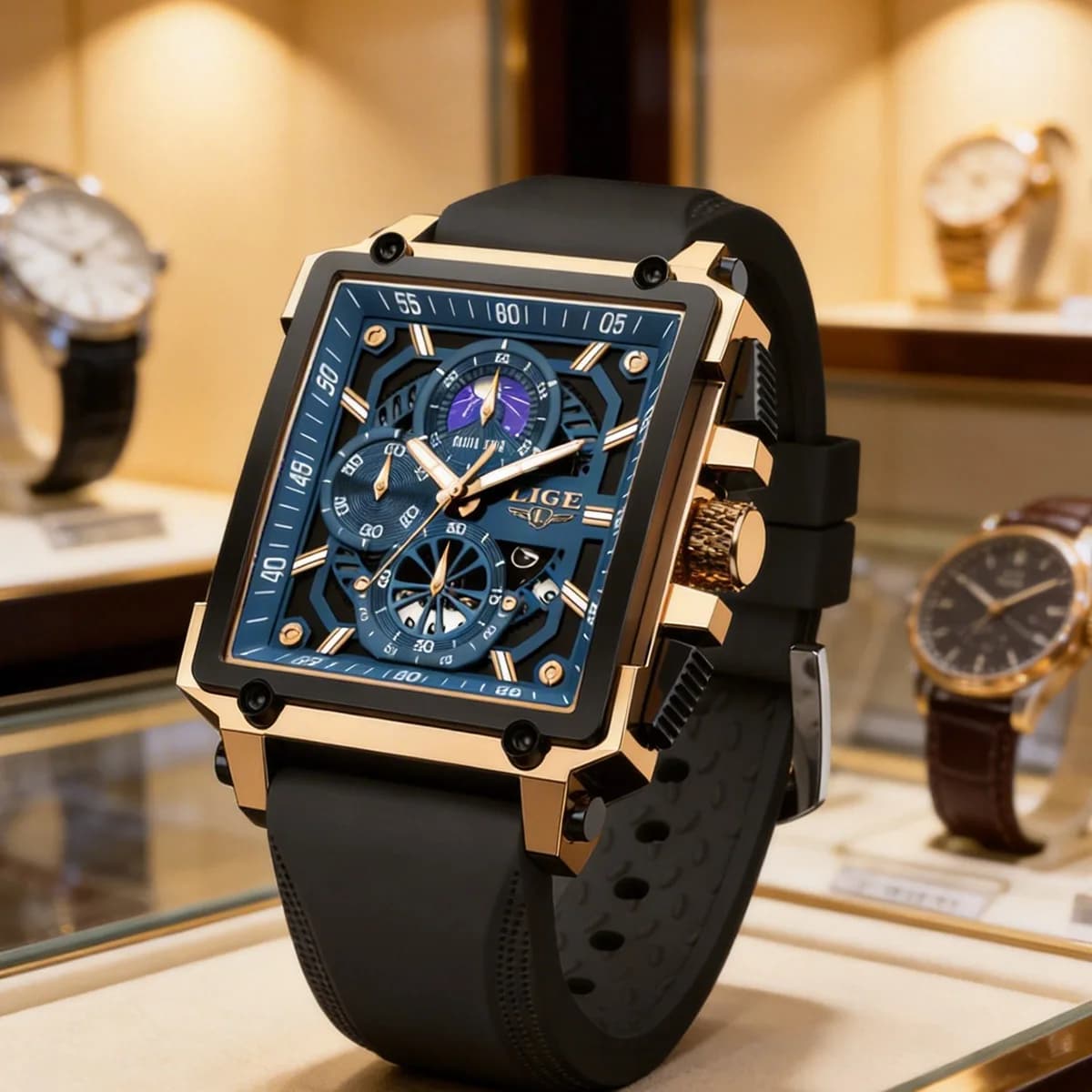 Men's Watch LIGE, Foxbox Brand, Luxury Quartz Wrist Watch, Waterproof, With Date, Sports, Silicone, Men's Watch, Relogio Masculino