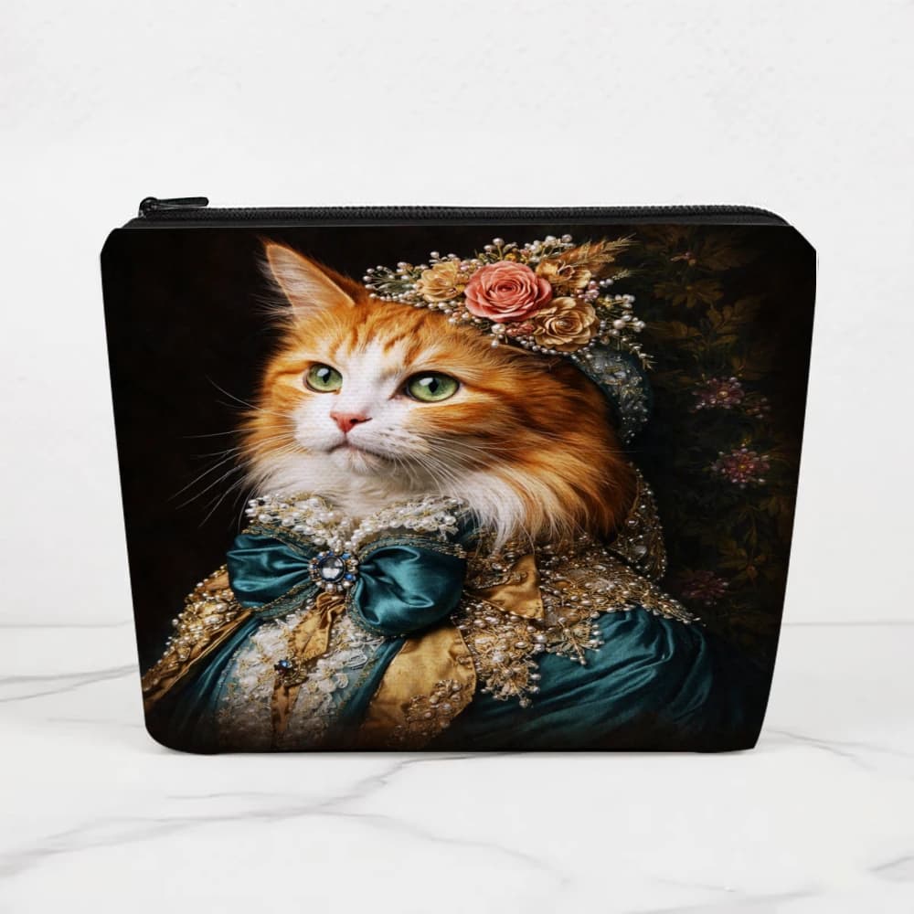 Borse per il trucco Royal Cat con fiori e gioielli per ragazze, pochette per cosmetici, borsa da toilette, astuccio per matite, custodia da viaggio