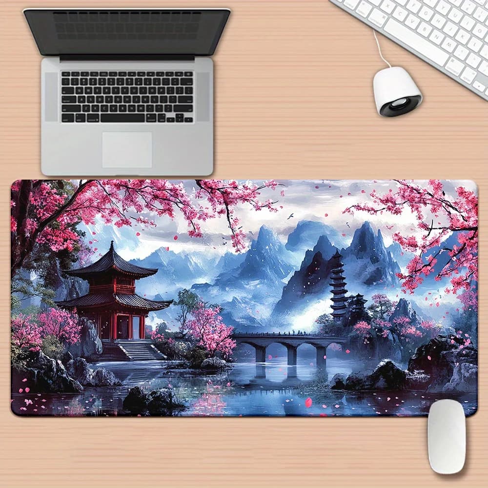 Cherry Flower Ink Painting Landscape Mouse Mat Desk Mat Anti-slip Play Mat Durable Office Accessories Mauspad Mouse Mat