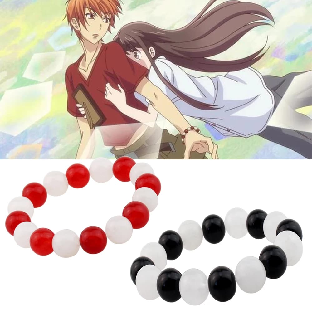Anime Fruits Basket Kyo Sohma Bracciale Bianco Rosso Perline di cristallo Braccialetti rigidi per donna Uomo Puntelli Cosplay