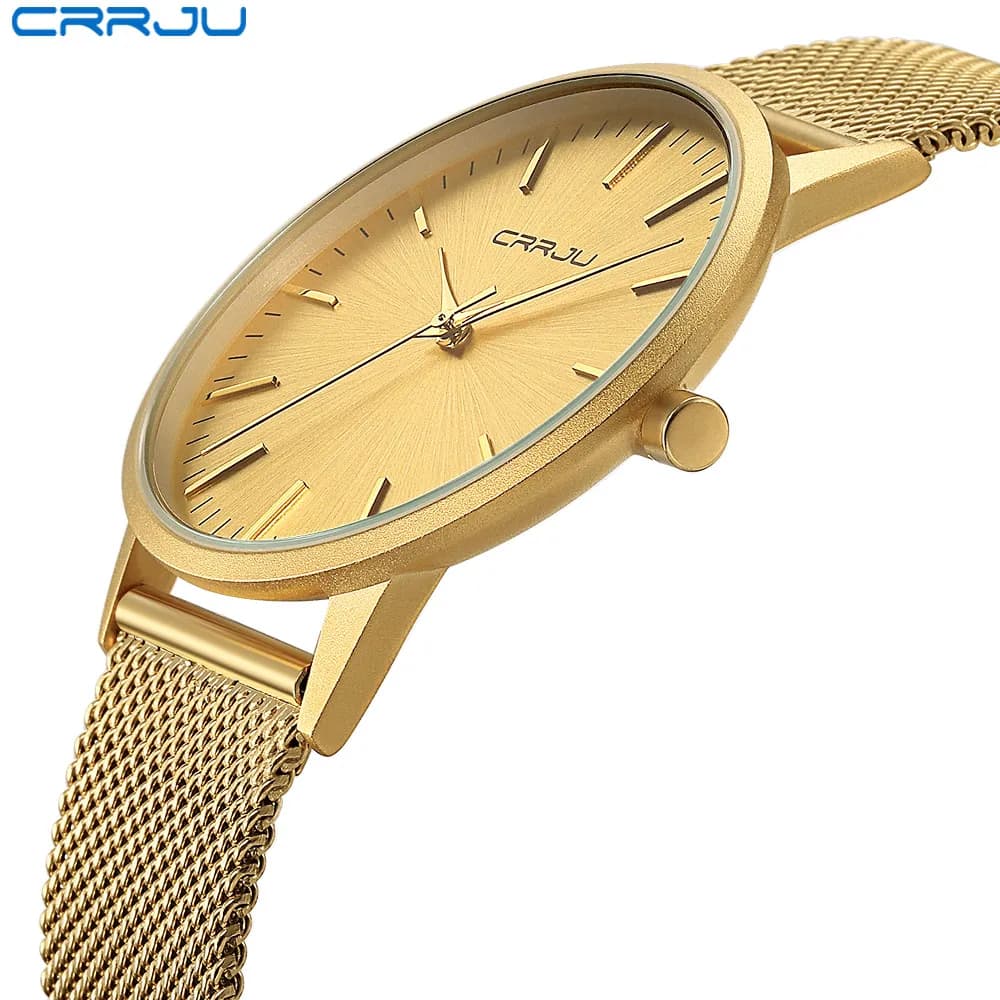 CRRJU Ultra Slim Gold Quartz Watches Men's Top Brand Luxury Men's Watches Polso Gold Watch Masculine Relogio Masculino Watch Simple