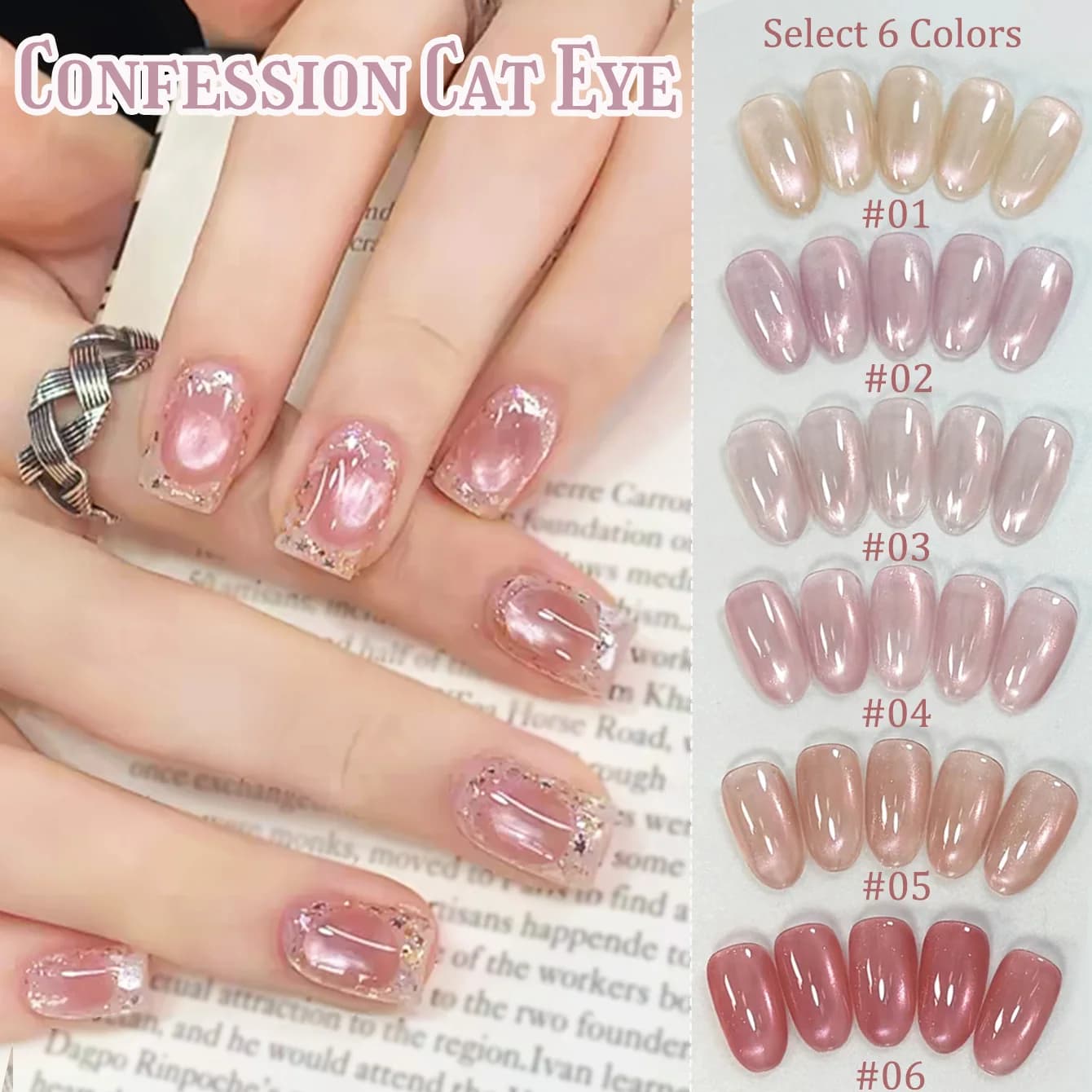 1-6 pz TC Confession Smalto Semipermanente Gel Effetto Occhio di Gatto Rosa Popolare Trasparente con Polvere Magnetica Rosa Puro Desiderio Nude per Nail Art