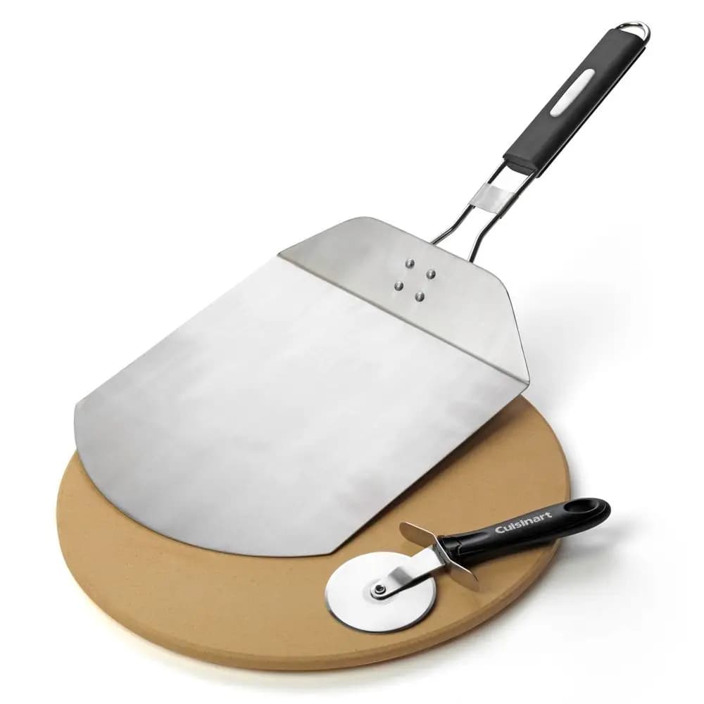 Set per Grigliare Pizza in 3 Pezzi, Pietra per Pizza Rotonda da 13 Pollici con Taglierina e Pala Pieghevole in Acciaio Inox, Set Completo per Preparare la Pizza