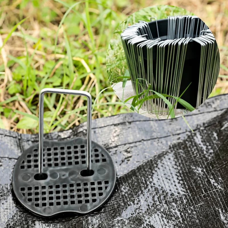 40PCS pioli da giardino pioli da terra a forma di U perni in metallo per impieghi gravosi Spikes Ground Staple con rondelle tampone da 30 pezzi per fissare l'erba