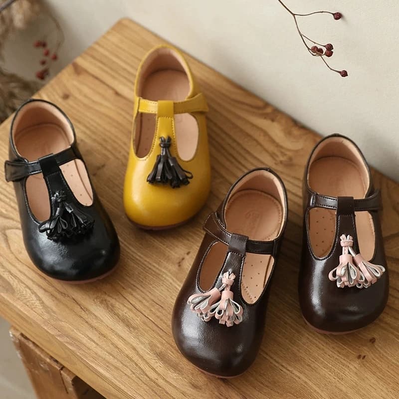 Scarpe Basse Primaverili per Bambine in Morbida Pelle, Eleganti Mary Jane con Nappe, Calzature Casual da Principessa per Bambini, Scarpe Scolastiche per Bambini