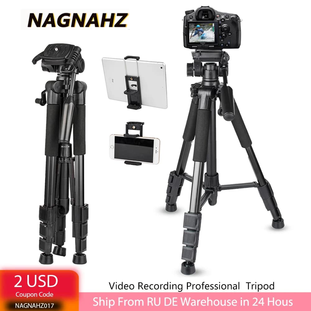 67in treppiede per fotocamera professionale treppiede per fotografia con supporto per telefono treppiede da viaggio portatile per fotocamere Canon Sony Nikon