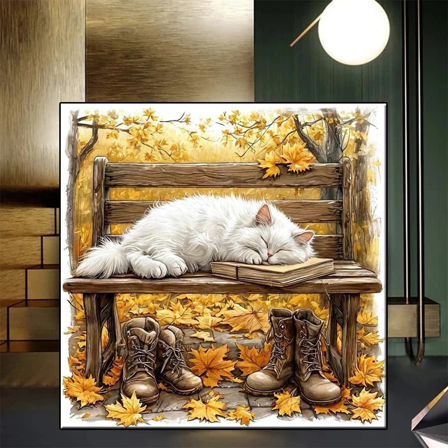 Diamond Mosaic Picture Kit New Park Autumn Trees Animals Cat Art Diamond Painting Cross Stitch Adult Decoration Wall Art
