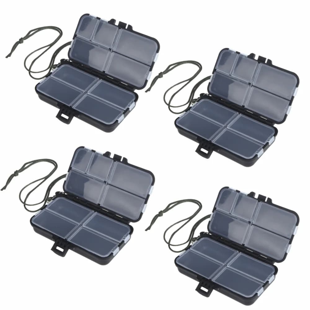 4PCS Small Fishing Tackle Box 9 Compartments Clear Lids Lure Storage Box with Lanyard Double-Layer Bait Storage Container