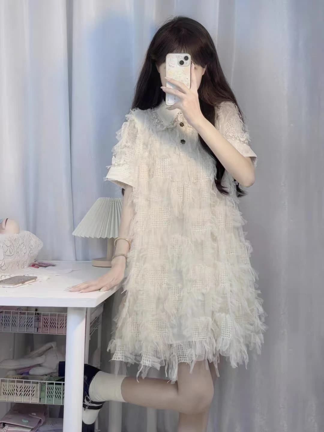 Abito in pizzo stile principessa dolce, abito estivo da donna color nectarina chiaro, mini abito da fiaba con iniziali, nuovo modello