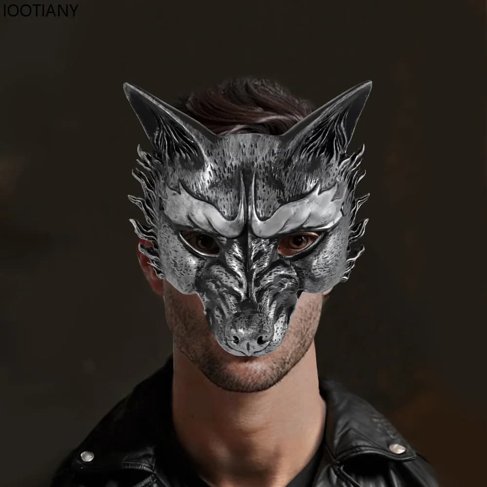 CosplayHalloween Animal Mask Gold And Silver Rp Wolf Masks Unisex Horror Animal Half Face Cover Carnival Party Masquerade Dress