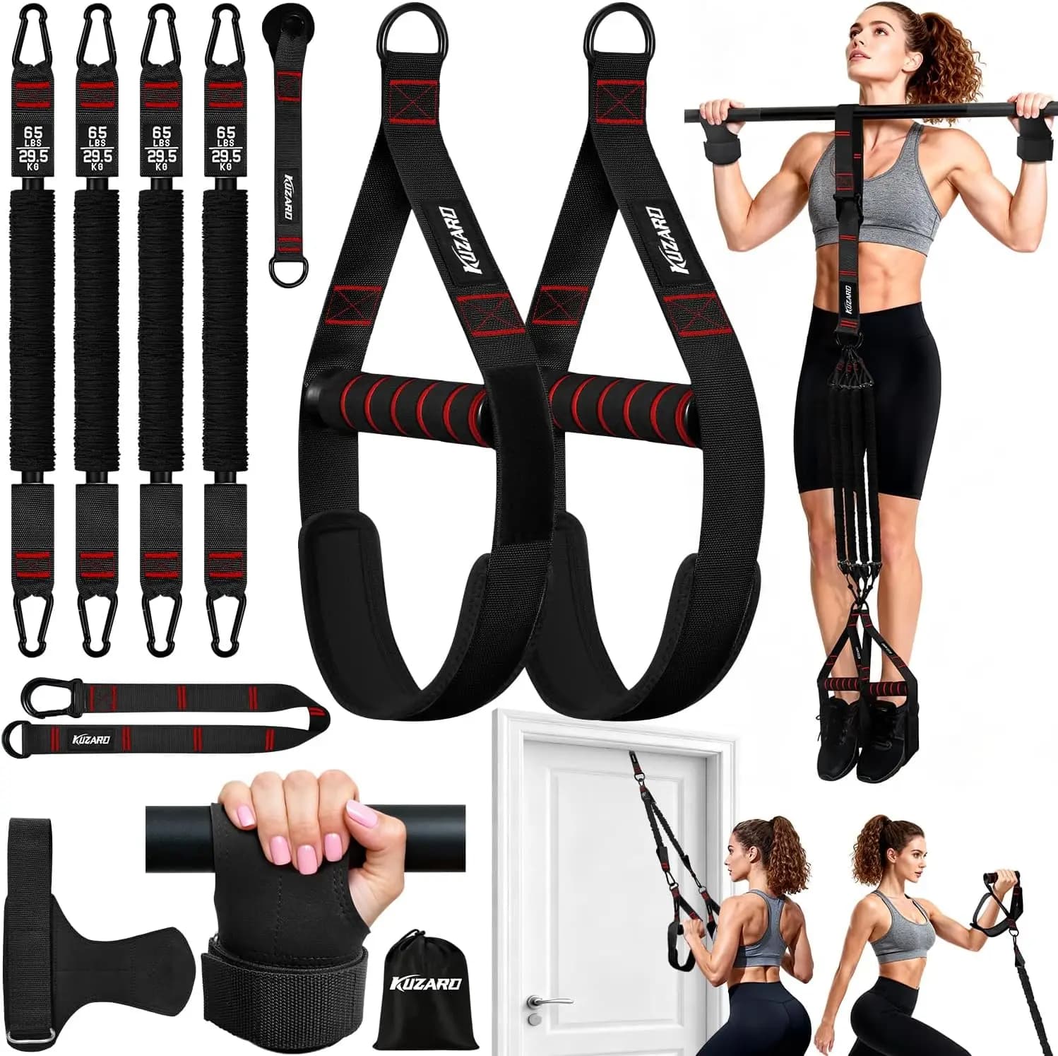 Upgraded Pull Up Assistance Bands for Women, Heavy Duty Resistance Bands with Handles, Exercise Band with Door Anchor, Workout Band Set for Pull Up Bar, Full Body Sculpting, Muscle Training, Home Gym