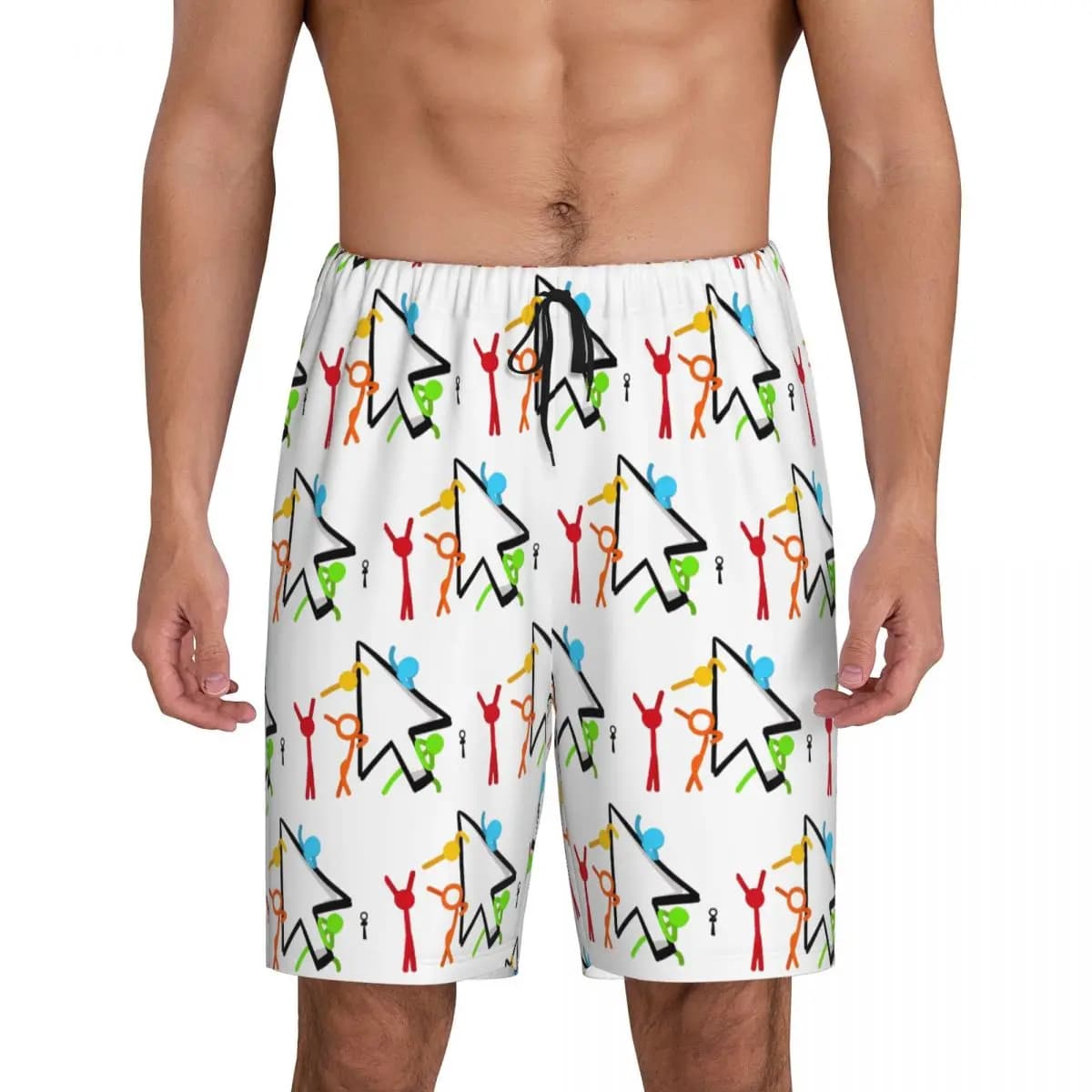 Alan Becker Five Stick Figures With Fire Mouse Pickaxe Short Pajama Pants Men Sleepwear Sleep Bottom Shorts Sleeping Pants