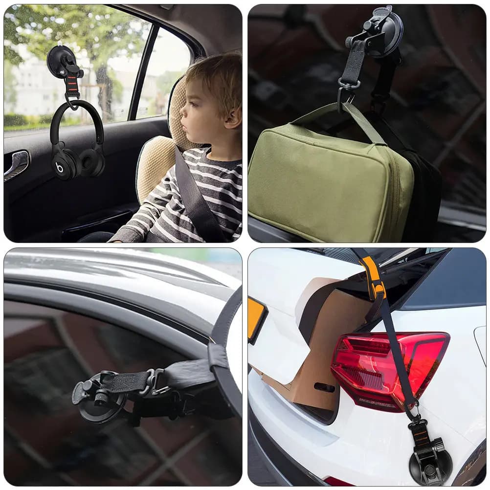 2 pcs Portable Punch-Free Outdoor Fixing Hooks For Car Camping Suction Cup Hooks With Carabiner Orange