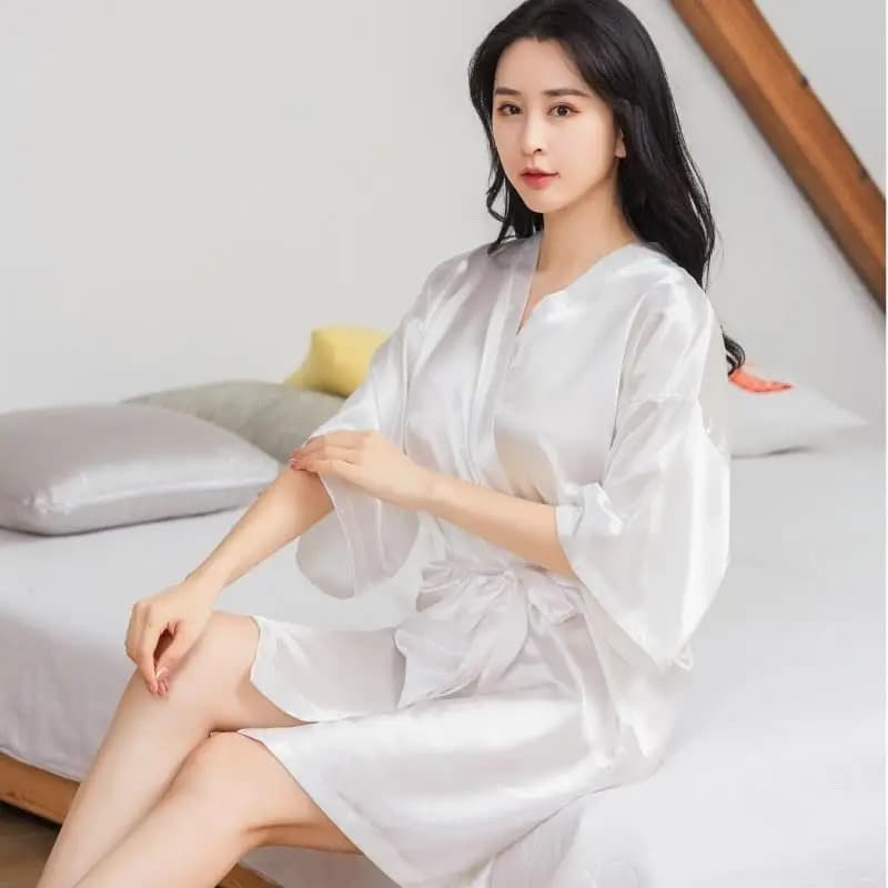 Elegante Vestaglia in Seta per Donne, Stile Kimono, Abito da Sposa, Sottile Abbigliamento da Casa, Sexy Vestaglia da Bagno, Abbigliamento Primaverile per Casa