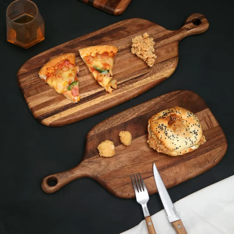Piatto per pizza in noce Vassoio in legno di acacia Piatto rotondo per sushi con frutta secca Tagliere per la casa Piatto per torta con bistecche di cibo occidentale