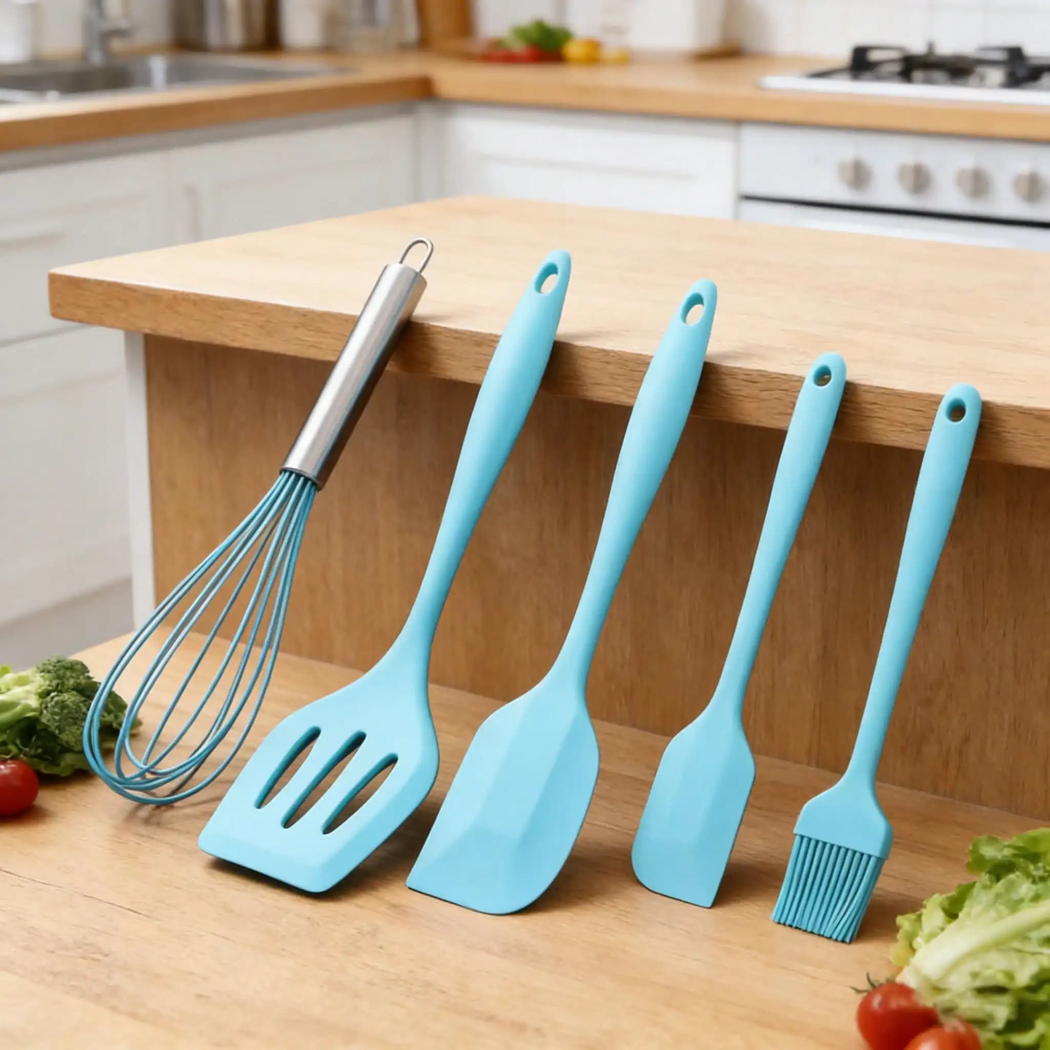 Set di utensili da cucina in silicone, 5 pezzi, con spatola, frusta, pennello - Resistenti al calore, antiaderenti, gadget da cucina in silicone per cucinare, infornare, mescolare, ideali per pasticceri e per la cucina quotidiana