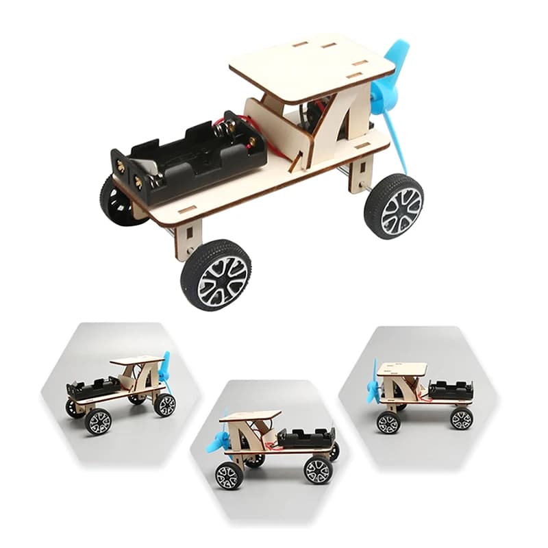 Auto Giocattolo in Legno da Assemblare; Elettrica a Energia Eolica; Progetto Educativo STEM per Bambini