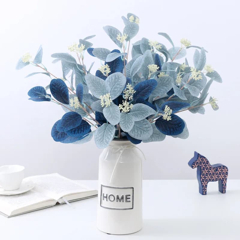 Artificial 3 Frok Eucalyptus Sheet Apple Sheet Wedding Home Green Plant Decoration Floral Arrangement Artificial Silk Flower