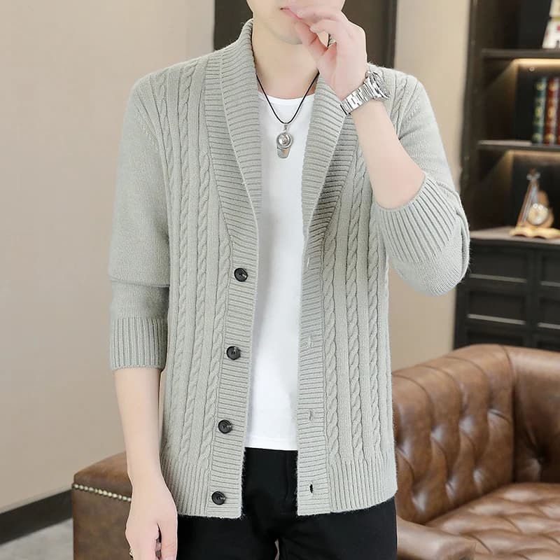 Cardigan Casual da Uomo in Maglia, Collo Rovesciato, Giacca Maglione alla Moda Primavera-Autunno, Stile Giovanile, Misto Poliestere, Manica Lunga