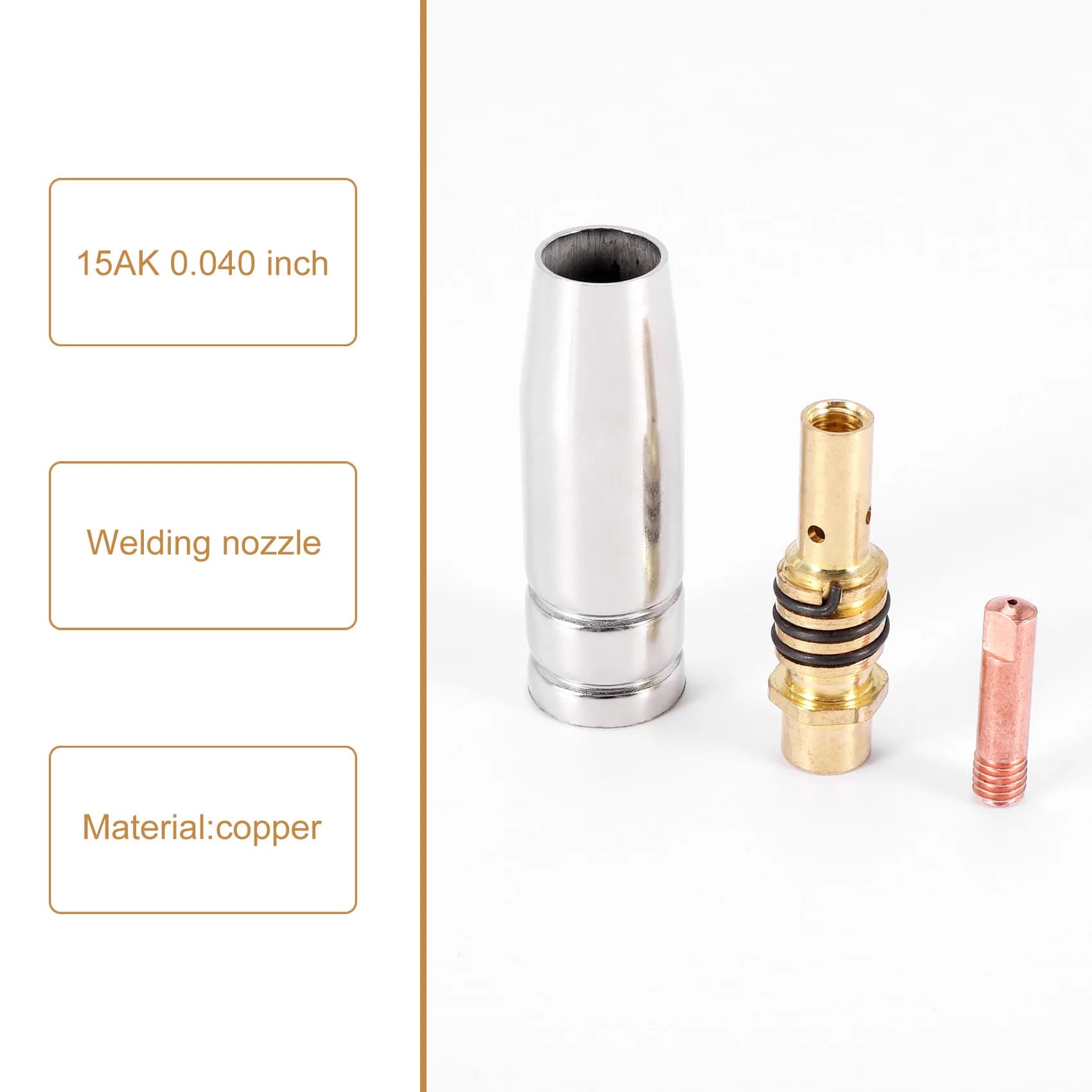 Set of 11 Pieces for Milling MIG, Door-Punt Golden, 0.040 Inch Contact Tips, Gas Diffuser for Torce - B61B