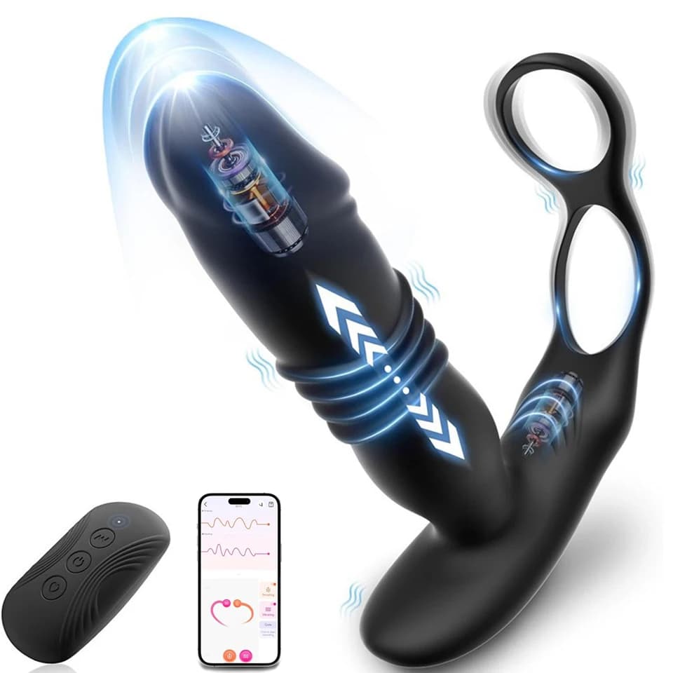 Vibratore anale telescopico con controllo APP Massaggiatore prostatico maschile Spinta dildo Vibrante Butt Plug Stimolatore Giocattolo del sesso per gli uomini