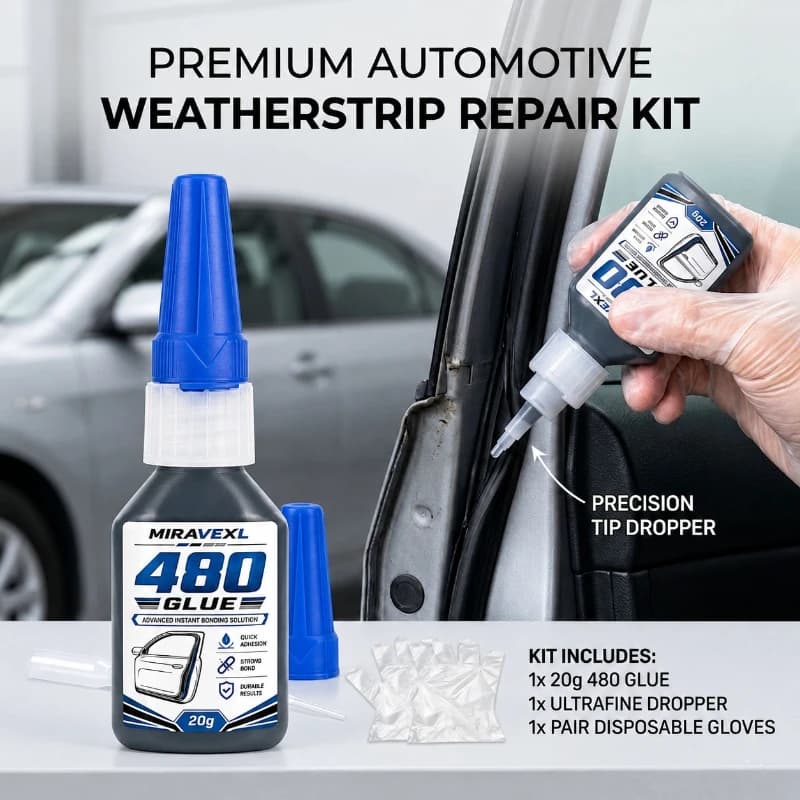 Car Door Weatherstrip Adhesive 480 Glue 20g, Water-Resistant Strong Bond for Rubber Seal Gasket, Fast-Dry with Precision Dropper