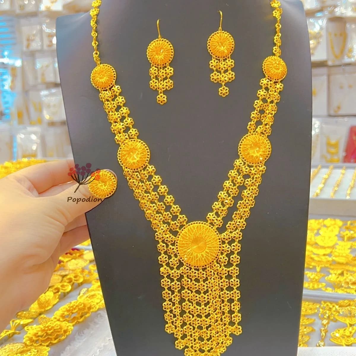 New American 24K Gold Plated Necklace, Earrings, Rings, Romantic Wedding, Engagement Party Jewelry Set for Lovers DD10668