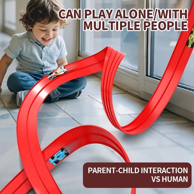 Nuova Pista da Corsa in Gomma Morbida Fai-da-Te, Giocattolo Interattivo per Bambini con Auto a Inerzia, Puzzle per Bambini, Modellini di Auto