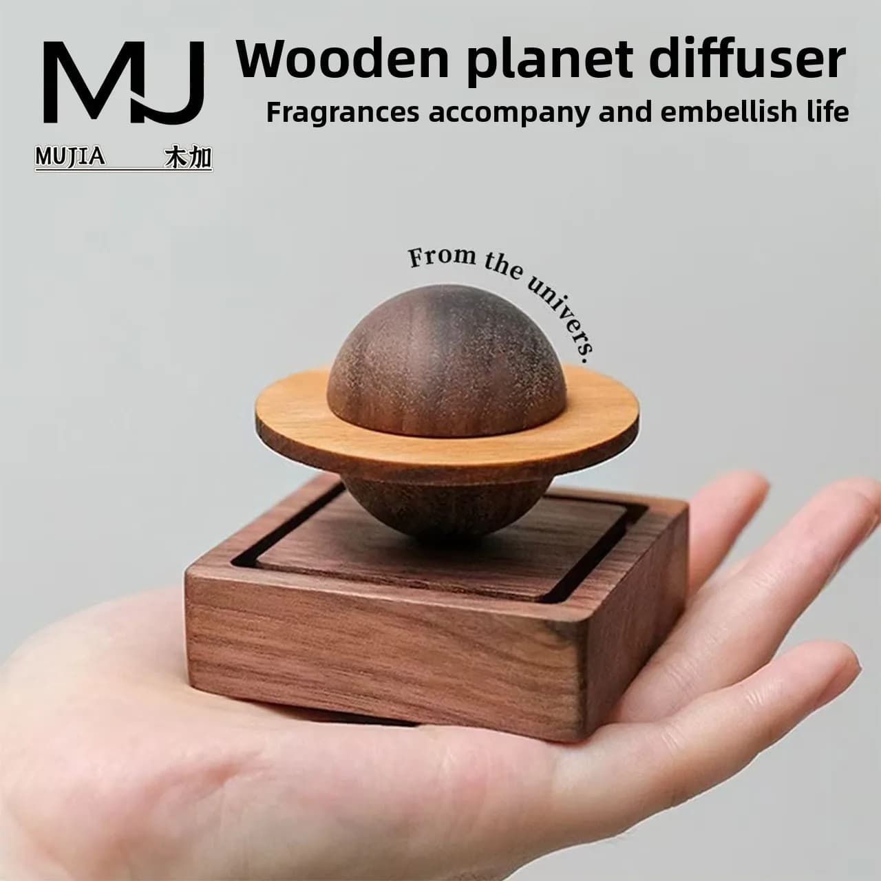Diffusore di Aromi Mini Planet in Noce Nero, Diffusore di Oli Essenziali in Legno Fatto a Mano per Arredamento Casa e Auto