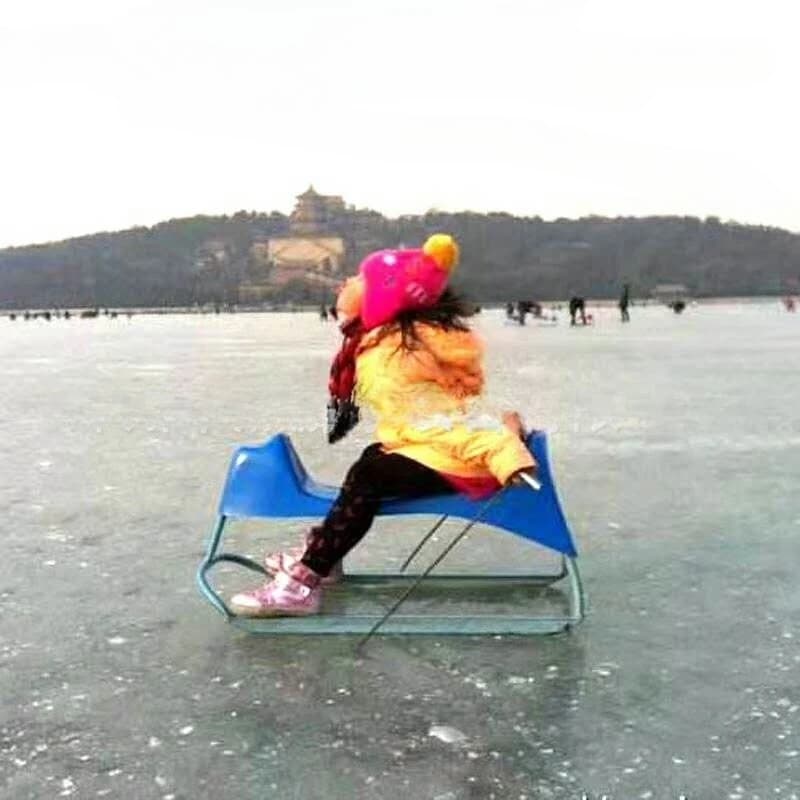 Assistente per Pattinaggio su Ghiaccio Ice Dolphin, Grande Pupazzo di Neve Abrasivo, Triciclo su Ghiaccio con Giroscopio Rotante per Genitore-Figlio