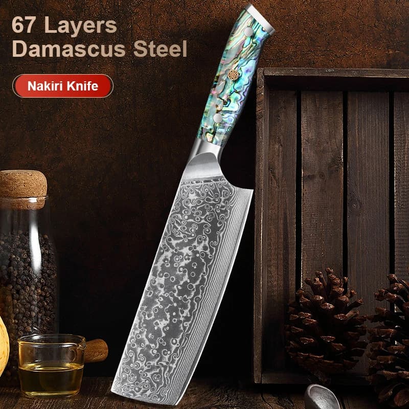7 inch Nakiri knife Damascus steel chef knife Abalone shell knife Sharp kitchen knife