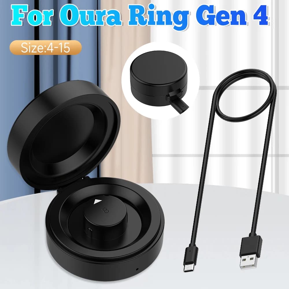 Custodia di ricarica wireless intelligente per Oura Ring Gen 4, stazione di ricarica portatile con cavo USB-C