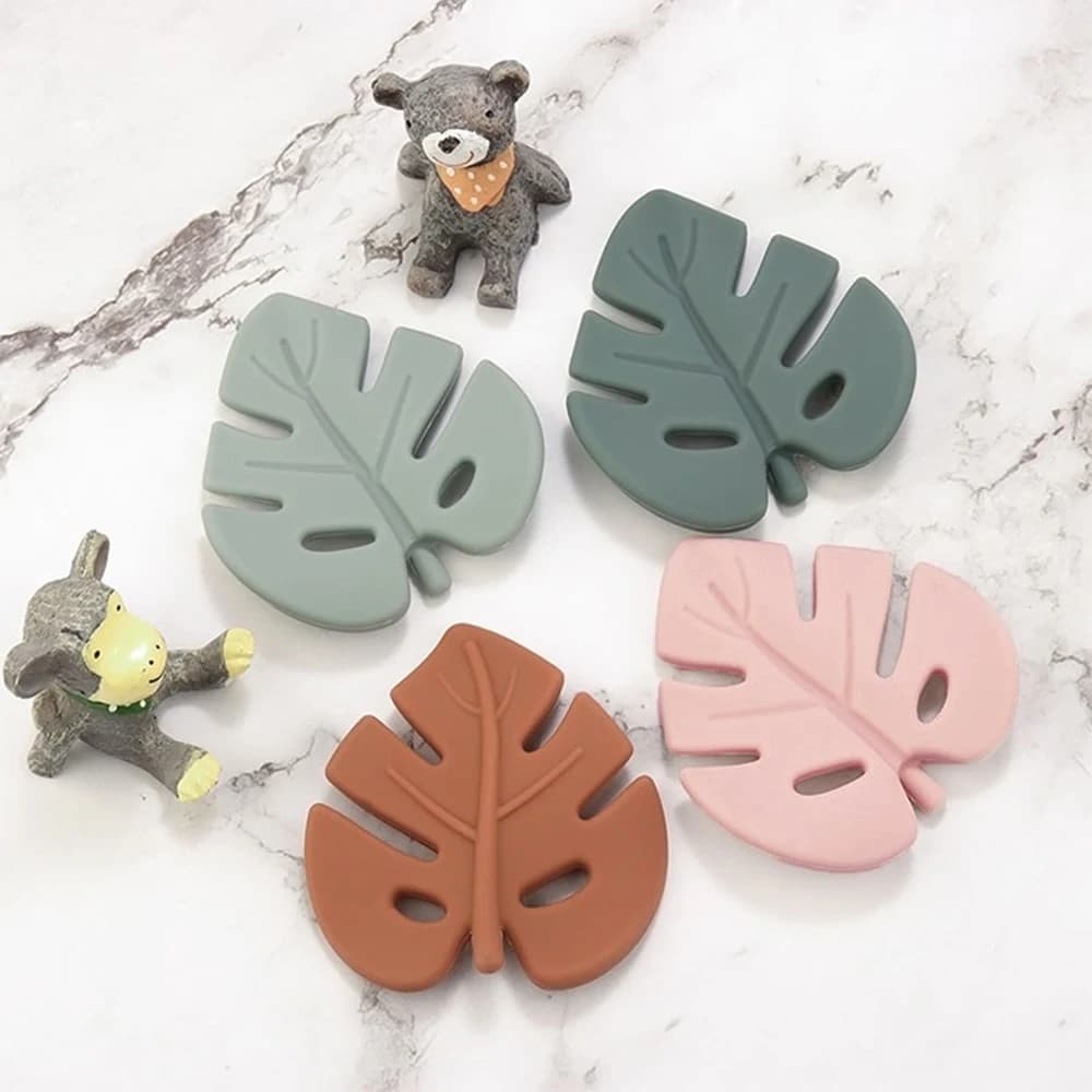 TYRY.HU 2 pz. perline in silicone a forma di foglia per massaggiagengive, massaggiagengive per neonati, foglie in silicone masticabili, accessori fai da te per catenelle portaciuccio