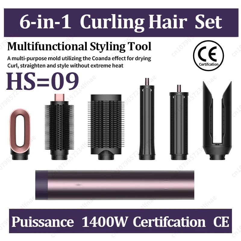 Nuovo Styler Professionale 6 IN 1 per Capelli: Spazzola ad Aria Calda, Ferro Arricciacapelli, Asciugacapelli, Piastra Lisciante di Qualità Professionale (Bluetooth non incluso)