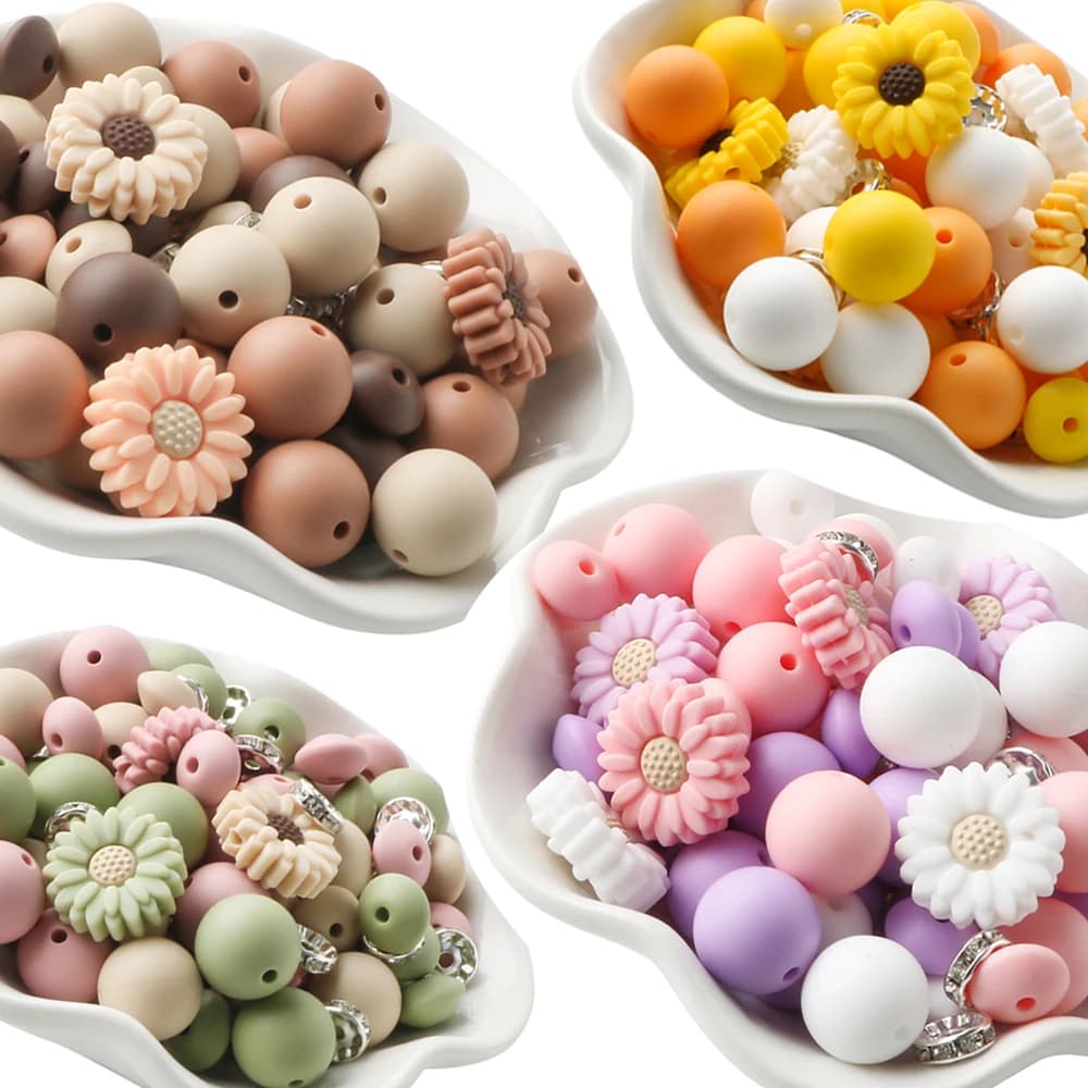86 pz/lotto Silicone Margherita Perline Rotonde Set Misto E Abbinato Per Gioielli FAI DA TE Collana Del Braccialetto Portachiavi Ecc Accessori Fatti A Mano