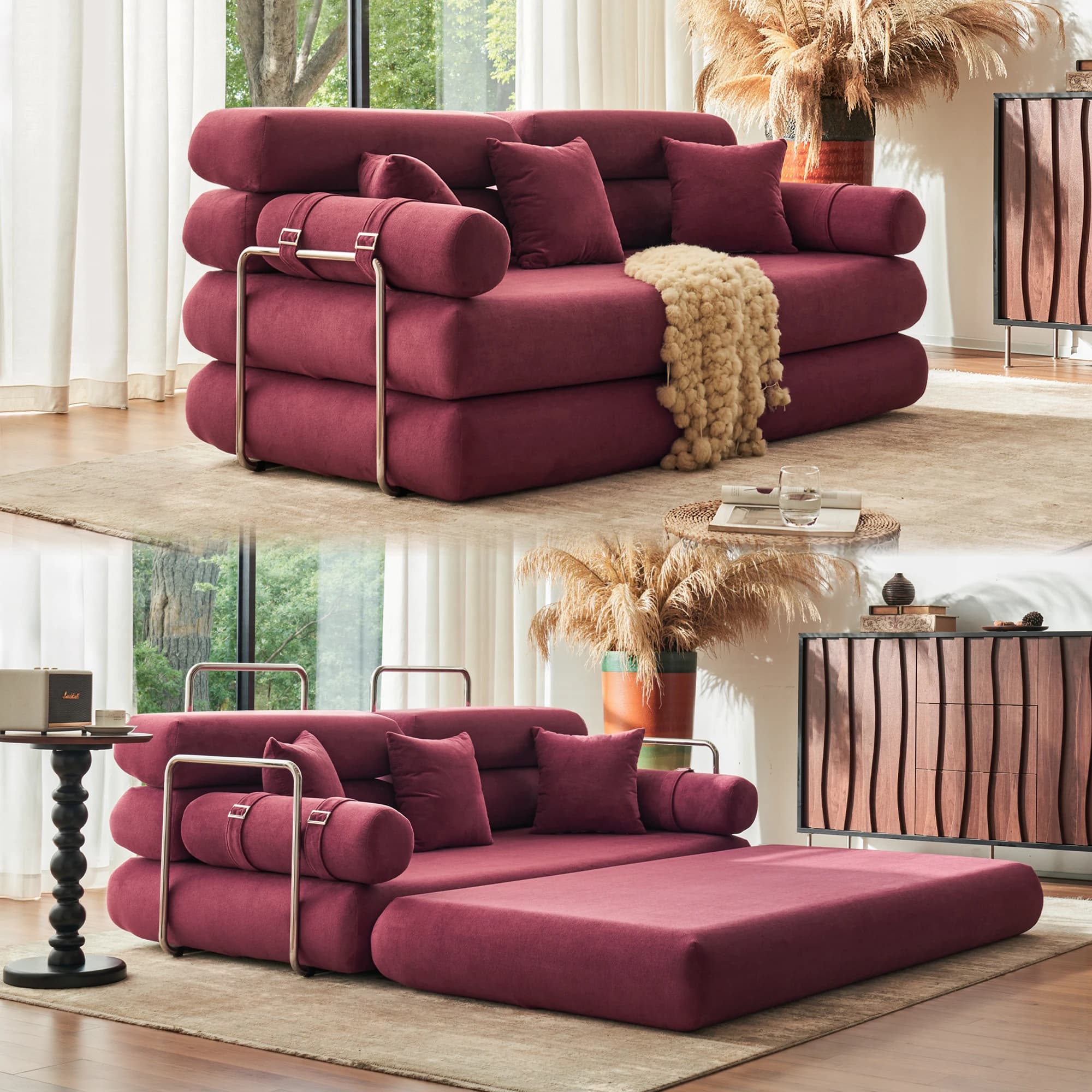 Divano letto convertibile - Divano letto da pavimento con schienale alto da 35 pollici - Divano letto pieghevole con braccioli arrotondati - Divano lounge da terra