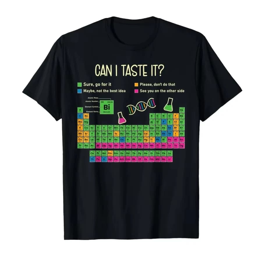 Can I Lick It Periodic Table Chart Science Teacher Cool Funny Meme T-shirt for Men Women 100% Cotton T Shirts Tops