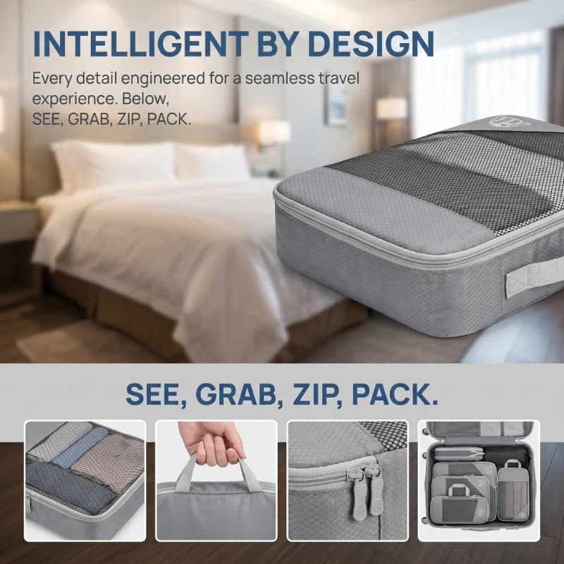 Set di Organizzatori per Valigie Leggeri e Portatili, 6 Pezzi, Cubi di Compressione con Design a Rete e Borsa Indipendente per Scarpe