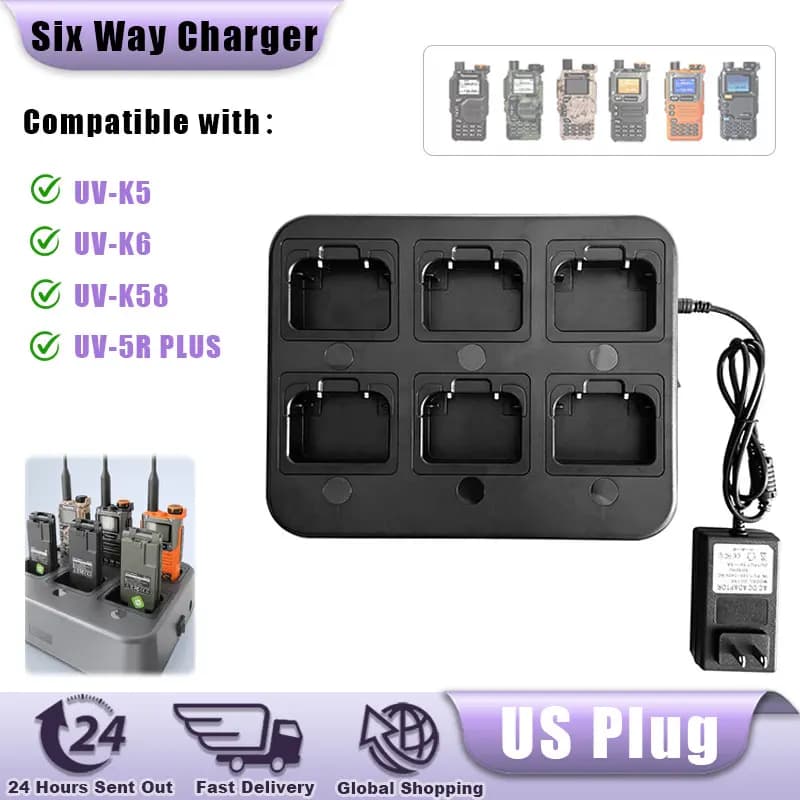 Six Way Charger QUANSHENG UV-K58 Walkie Talkie Multi Unit Charger Station For UV-K6 UV-K5 UV-5R Plus Walkie Talkies & Battery