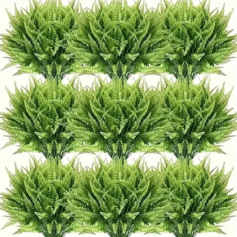 10 pack Artificial Plants Fake Boston Fern Plastic Fake Ferns Large Faux Ferns for Outdoor Artificial Greenery Plants for Indoor Garden Office Porch Home Decor