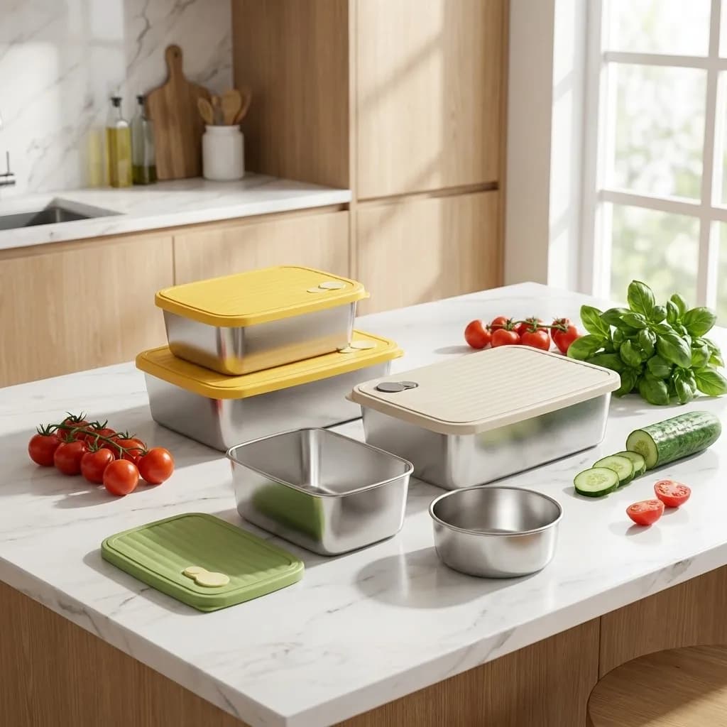 Contenitore sigillato per la conservazione degli alimenti in acciaio inossidabile 304, resistente, per frutta, verdura, carne, adatto al microonde.