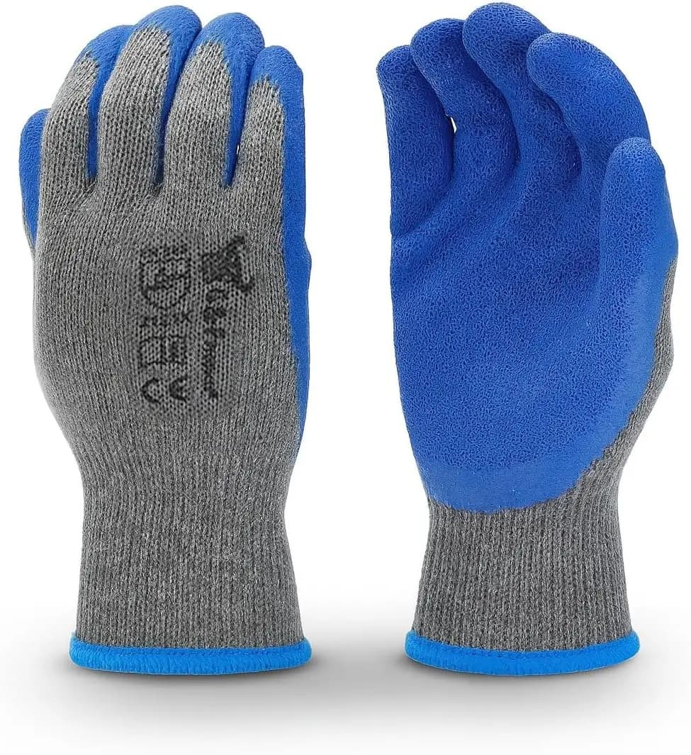 Prodotti: 12 paia di guanti da lavoro in lattice di gomma a doppio rivestimento, di medie dimensioni, per edilizia, giardinaggio, resistenti, in misto cotone, blu