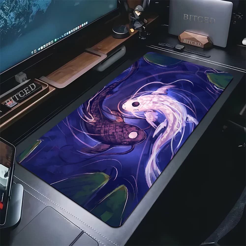 Tappetino per Mouse da Gaming Grande con Motivo Pesce Koi, Tappetino da Scrivania Yin Yang, Mousepad Aziendale Grande 90x40CM, Tappetino Esteso per Gamer