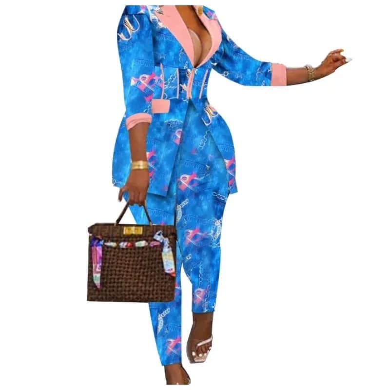 Fashion Slim Print Suit For Women Short Style Vest Long Sleeve Cardigan Elastic Waist Trousers Three-piece Set 2026 Autumn New