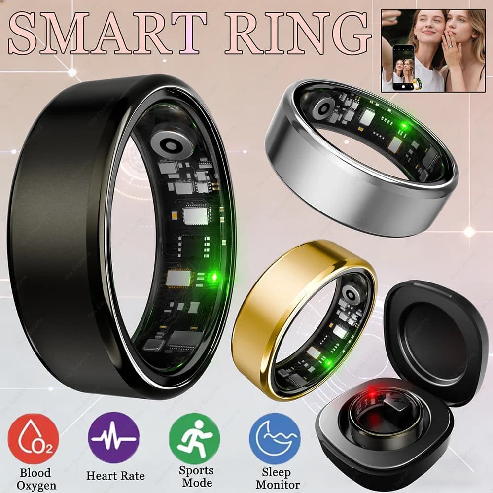 Anello Smart alla Moda 2026 Multifunzione: Monitoraggio Salute (Frequenza Cardiaca, Ossigeno nel Sangue), Controllo Foto, Contapassi Sportivo - Smartring