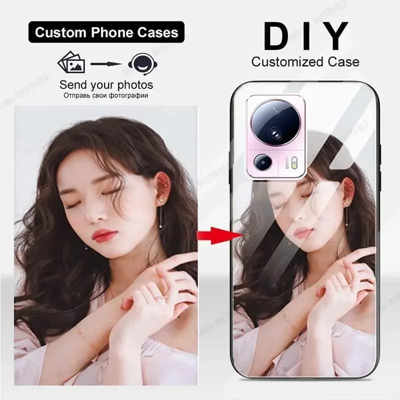 Custodia per telefono con immagine personalizzata per Xiaomi Redmi Note 13 Pro 12 11 10 9s 9 Pro Turbo 3 A3 Cover posteriore in vetro temperato fai da te personalizzata
